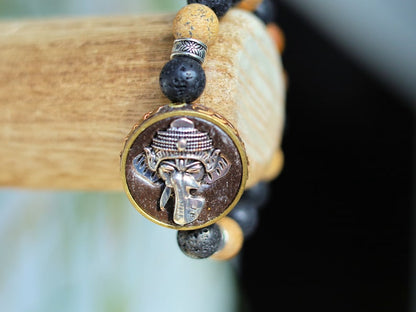 Vaḍā Bīḍa collection -  Beautiful very special prayerbead from Nepal: Ganesha Picture Jasper wisdom, majesty, good luck, loyalty, strength.