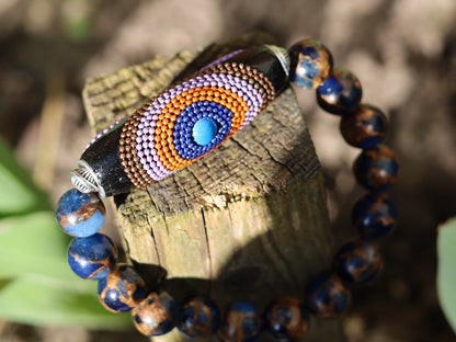 Vaḍā Bīḍa collection - Peerless Dark Blue Quartz bracelet with beautiful Rice Handmade Indonesia Bead. Wrist Mala Bracelets . Mala Necklaces