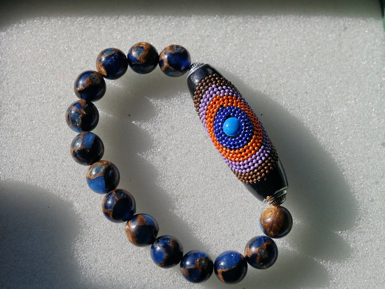 Vaḍā Bīḍa collection - Peerless Dark Blue Quartz bracelet with beautiful Rice Handmade Indonesia Bead. Wrist Mala Bracelets . Mala Necklaces