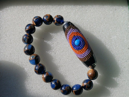 Vaḍā Bīḍa collection - Peerless Dark Blue Quartz bracelet with beautiful Rice Handmade Indonesia Bead. Wrist Mala Bracelets . Mala Necklaces