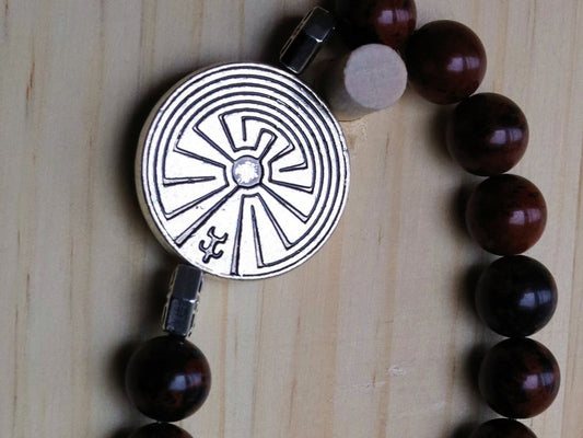 Miraculous Natural Mahogany Obsidian Beads bracelet with beautiful Handmade Antique Silver Tone Spacer Bead.  To strengthen the aura.