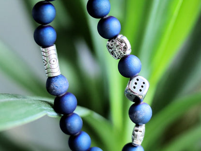 Astonishing Natural Druzy Blue Agate Beads bracelet. With  Stainless Steel Bead and Antique Silver Tone Spacer Bead Round Tube.