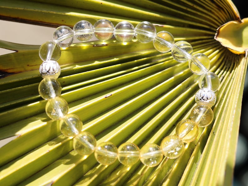 Sterling 925 Silver - Rock crystal and Golden Rutilated Quartz bracelet with 2 beautiful Silver Matte Round Beads.