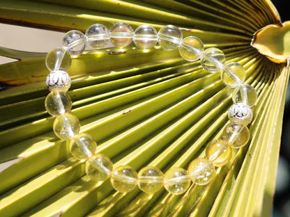 Sterling 925 Silver - Rock crystal and Golden Rutilated Quartz bracelet with 2 beautiful Silver Matte Round Beads.