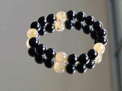 bLACKLINE SERIES Black Agate/  beautiful Rutilated quartz bracelets. Enhances creativity , the intellect, making it a beneficial stone