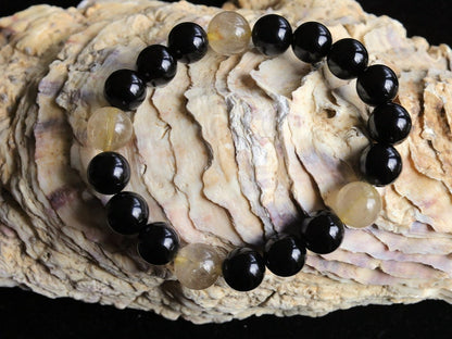 bLACKLINE SERIES Black Agate/  beautiful Rutilated quartz bracelets. Enhances creativity , the intellect, making it a beneficial stone