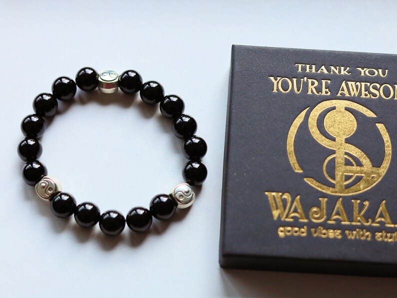 bLACKLINE SERIES Yin Yang/ Tai Chi Beads combined with Black Agate. two opposite sides come together and become whole and balanced.