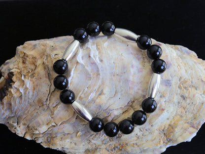 bLACKLINE SERIES Black Agate and 4x tube beads, made of high quality antique silver alloy, durable and sturdy, full of mysterious feeling