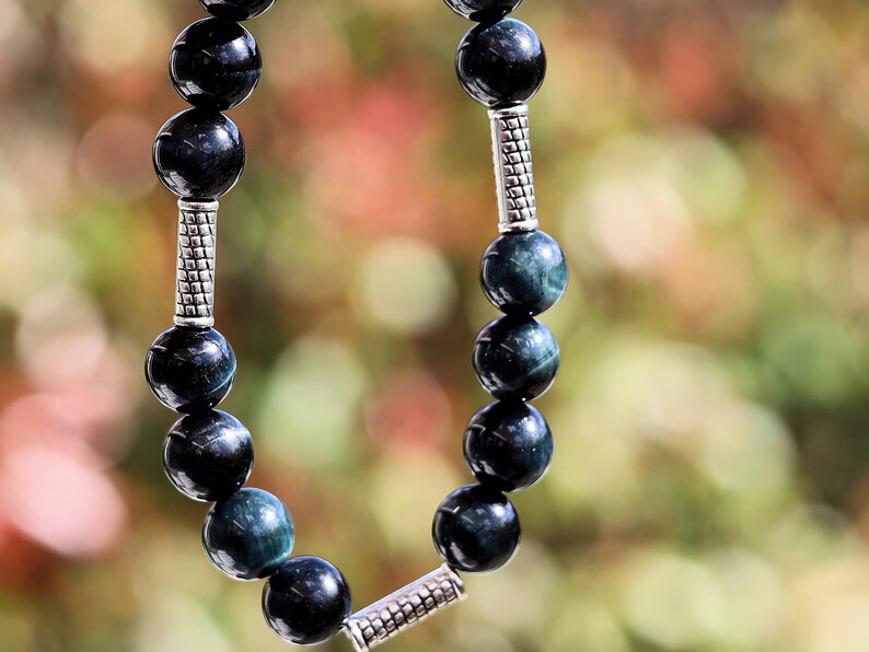 bLACKLINE SERIES Black Blue Green Tiger's Eye Bracelet 10mm Very Dark Black And Blue Tiger's Eye Beaded Gemstone Bracelet Jewelry