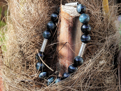 bLACKLINE SERIES Black Blue Green Tiger's Eye Bracelet 10mm Very Dark Black And Blue Tiger's Eye Beaded Gemstone Bracelet Jewelry