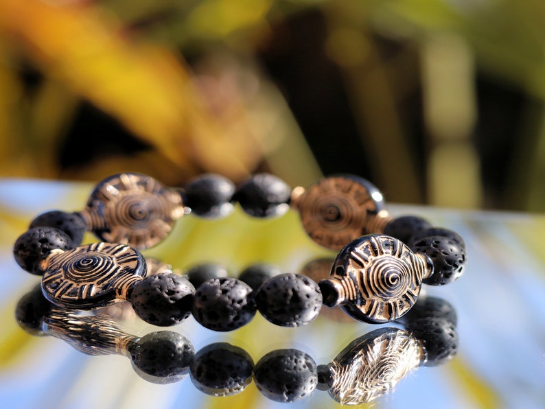 bLACKLINE SERIES Lava stones combined with 3x Spacer Interlayer Pearls  Patterns Tribal Totem Retro Tints Bronze and Copper