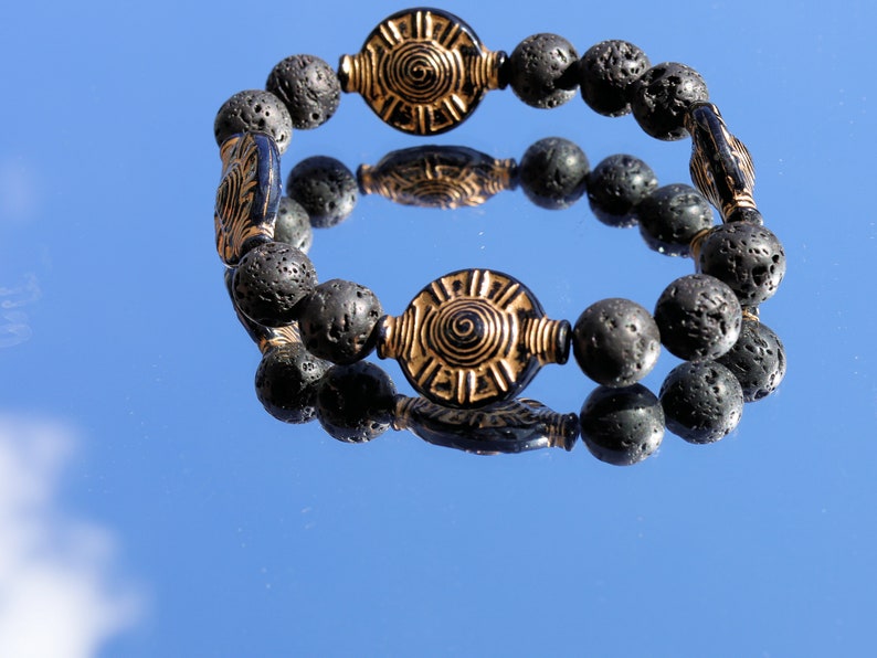 bLACKLINE SERIES Lava stones combined with 3x Spacer Interlayer Pearls  Patterns Tribal Totem Retro Tints Bronze and Copper