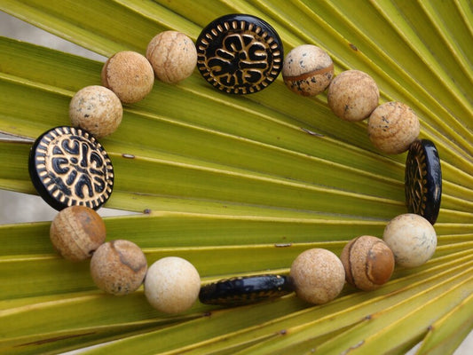 Matte Coral Flower Fossil Chrysanthemum Jasper Healing Stone Gemstone Beads bracelet.  bring joy of achievement