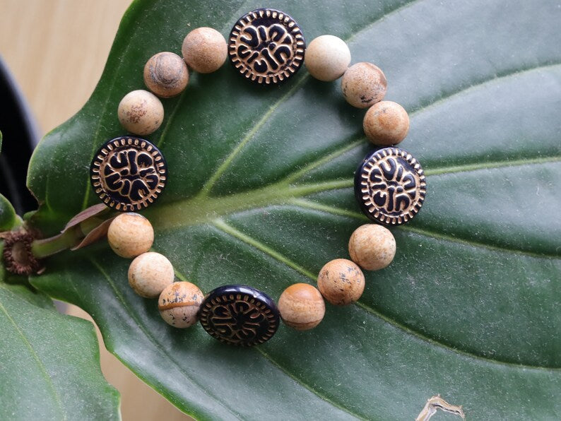 Matte Coral Flower Fossil Chrysanthemum Jasper Healing Stone Gemstone Beads bracelet.  bring joy of achievement