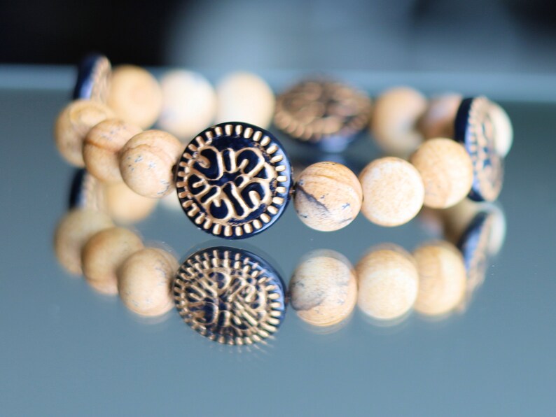 Matte Coral Flower Fossil Chrysanthemum Jasper Healing Stone Gemstone Beads bracelet.  bring joy of achievement