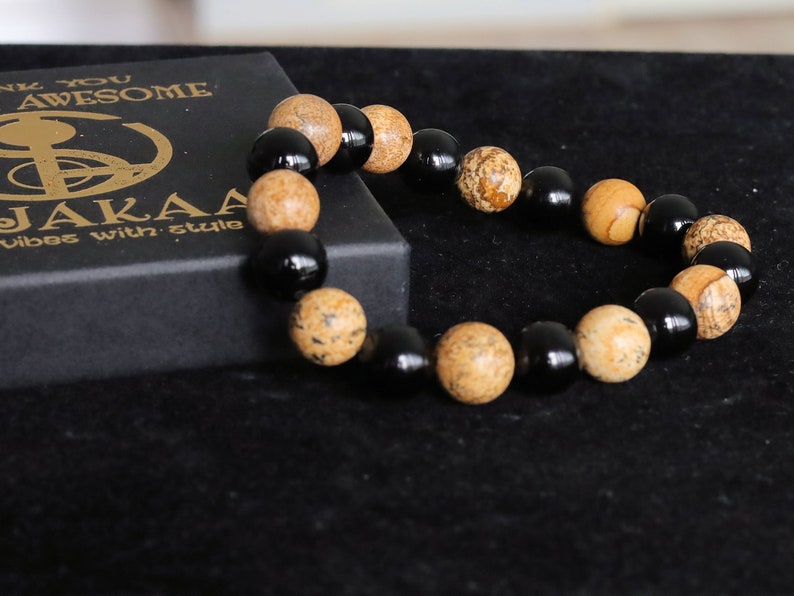 Chilly Desert Jasper and Black Agate bracelet.  Express your free spirit and positive feelings. Beautiful clothing and accessories & gifts.