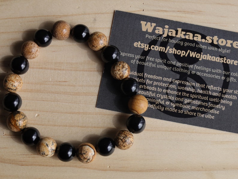 Chilly Desert Jasper and Black Agate bracelet.  Express your free spirit and positive feelings. Beautiful clothing and accessories & gifts.
