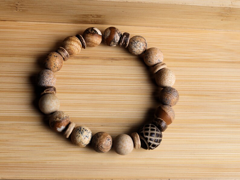 Coral Flower Matte Fossil Chrysanthemum Jasper Healing Stone Gemstone Beads bracelet. bring joy of achievement.