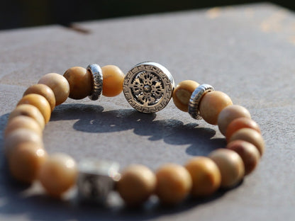 Sterling 925 Silver - Wonderful Frosted Genuine Natural Matte Picture Jasper and  s925 Silver Punk Cross Bead. that can stimulate visions