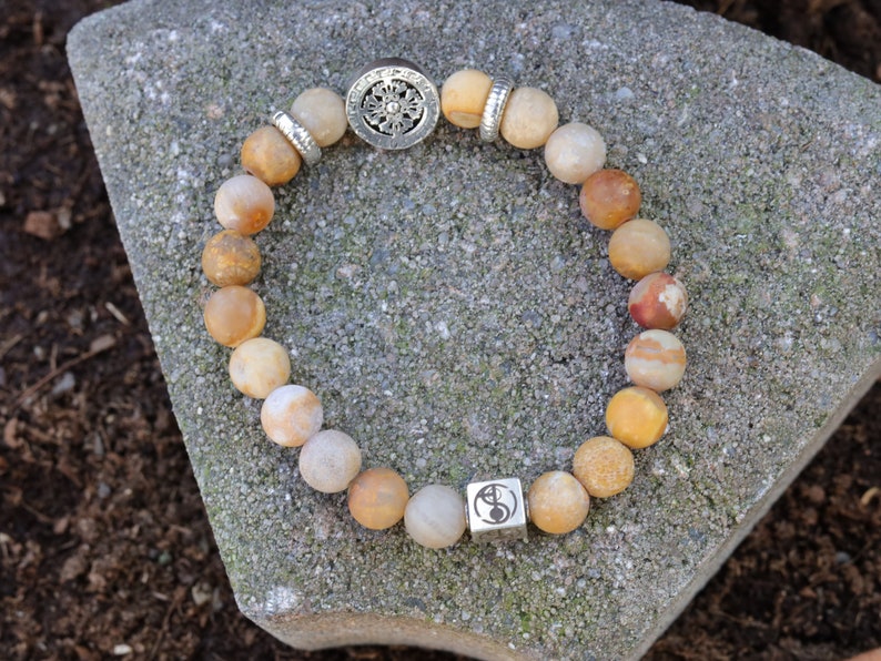 Sterling 925 Silver - Wonderful Frosted Genuine Natural Matte Picture Jasper and  s925 Silver Punk Cross Bead. that can stimulate visions