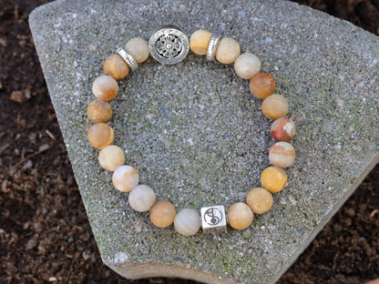 Sterling 925 Silver - Wonderful Frosted Genuine Natural Matte Picture Jasper and  s925 Silver Punk Cross Bead. that can stimulate visions