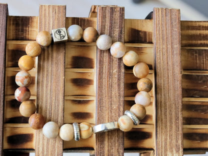 Sterling 925 Silver - Wonderful Frosted Genuine Natural Matte Picture Jasper and  s925 Silver Punk Cross Bead. that can stimulate visions