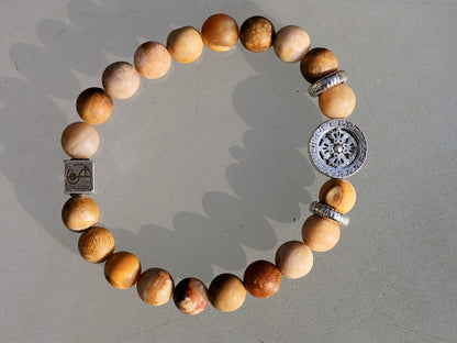 Sterling 925 Silver - Wonderful Frosted Genuine Natural Matte Picture Jasper and  s925 Silver Punk Cross Bead. that can stimulate visions