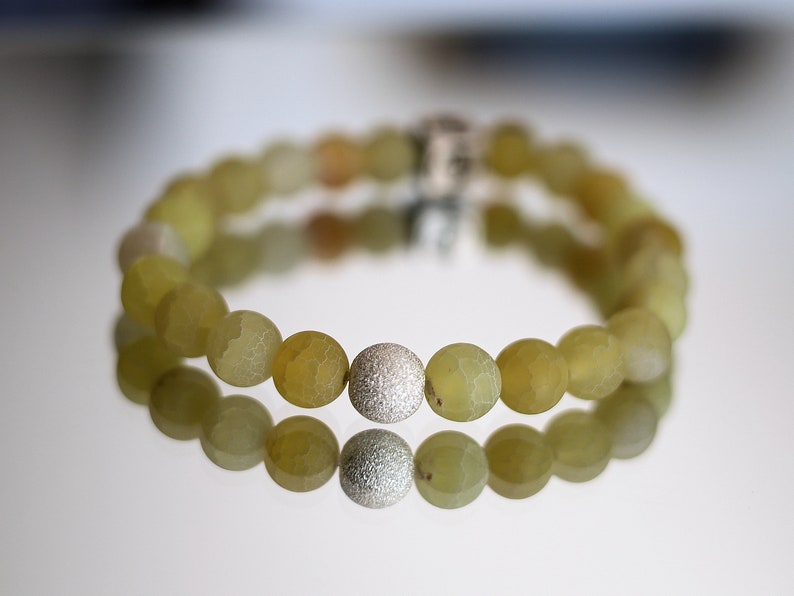 Sterling 925 Silver - Unannounced Effloresce Yellow Agate gemstone bracelet with Sterling Silver Stardust Round Bead. happiness/ prosperity