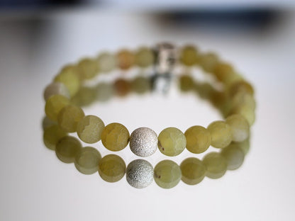 Sterling 925 Silver - Unannounced Effloresce Yellow Agate gemstone bracelet with Sterling Silver Stardust Round Bead. happiness/ prosperity