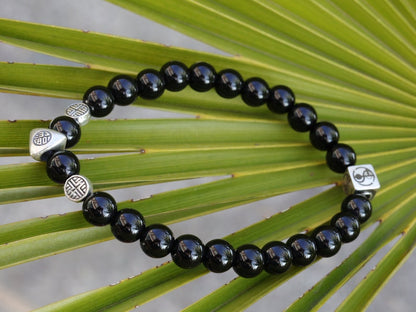 Sterling 925 Silver - Upsetting Black Agate (Onyx) beads bracelet, relieve anxiety and provide protection during hard times.