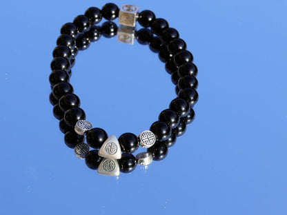 Sterling 925 Silver - Upsetting Black Agate (Onyx) beads bracelet, relieve anxiety and provide protection during hard times.