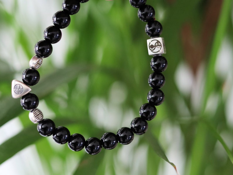 Sterling 925 Silver - Upsetting Black Agate (Onyx) beads bracelet, relieve anxiety and provide protection during hard times.