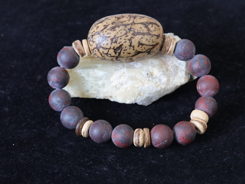 Remarkable Natural Saffron Jasper Beads , High Quality in Matte Round combined with big Buddha Tree Seeds Bead.