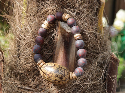 Remarkable Natural Saffron Jasper Beads , High Quality in Matte Round combined with big Buddha Tree Seeds Bead.
