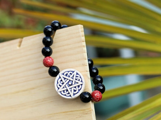 Surprising , Black Agate combines with Natural Sea Sediment Jasper Beads. a symbol of protection, pentagram represents chaos.