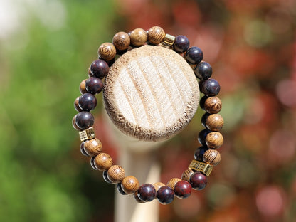 YOLO Double row beaded bracelets. Two Row Stone Bracelets. Natural Bloodstone combined with Natural Wenge Wood beads.