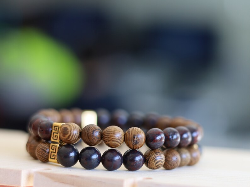 YOLO Double row beaded bracelets. Two Row Stone Bracelets. Natural Bloodstone combined with Natural Wenge Wood beads.
