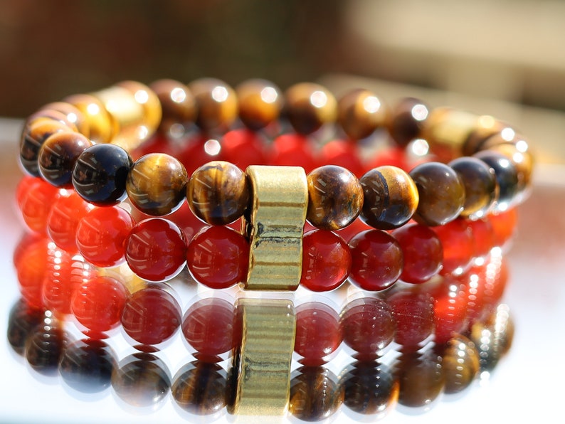 EMO Double row beaded bracelets. Two Row Stone Bracelets. Red agate combined with yellow Tiger eye. Useful for recognizing one’s own needs