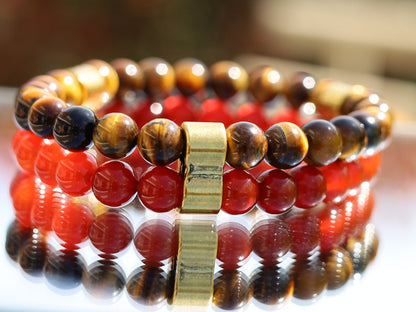 EMO Double row beaded bracelets. Two Row Stone Bracelets. Red agate combined with yellow Tiger eye. Useful for recognizing one’s own needs