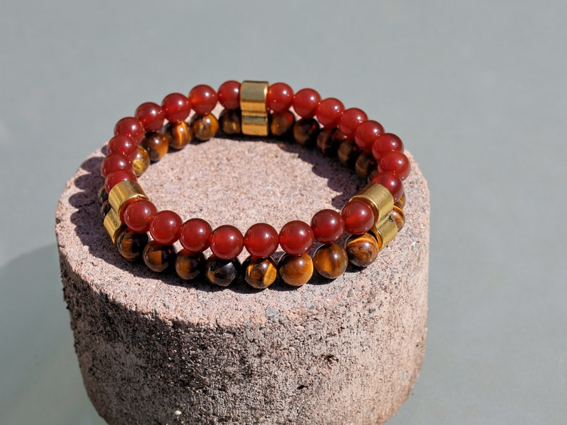 EMO Double row beaded bracelets. Two Row Stone Bracelets. Red agate combined with yellow Tiger eye. Useful for recognizing one’s own needs