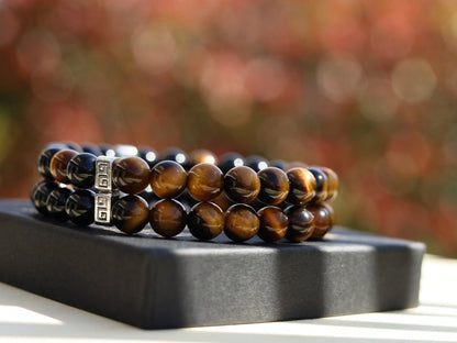 Shook Double row beaded bracelets. Two Row Stone Bracelets. Black agate combined with yellow Tiger eye. enhances creativity