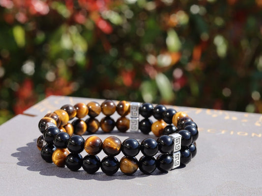 Shook Double row beaded bracelets. Two Row Stone Bracelets. Black agate combined with yellow Tiger eye. enhances creativity
