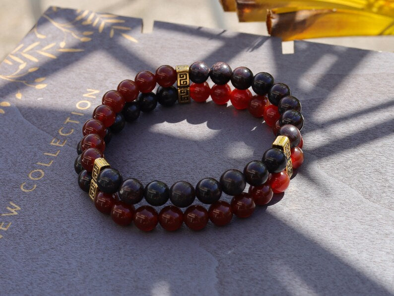 Crunk Double row beaded bracelets. Two Row Stone Bracelets. Natural Bloodstone combined with red Agate. blood flow and improve circulation