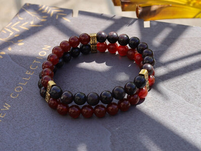 Crunk Double row beaded bracelets. Two Row Stone Bracelets. Natural Bloodstone combined with red Agate. blood flow and improve circulation