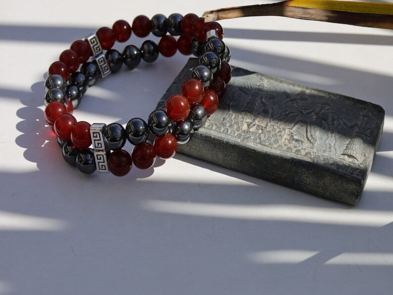 Snatched Double row beaded bracelets. Two Row Stone Bracelets. Silver Hematite with Red Agate. love will always find you.