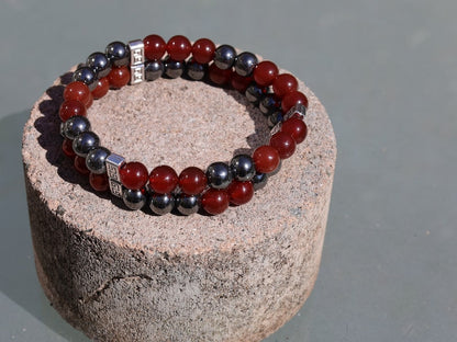 Snatched Double row beaded bracelets. Two Row Stone Bracelets. Silver Hematite with Red Agate. love will always find you.