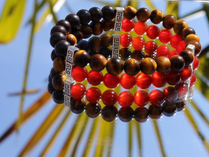 Rager Double row beaded bracelets. Two Row Stone Bracelets. Beautiful Yellow Tiger eye combined with red Agate and Bloodstone.