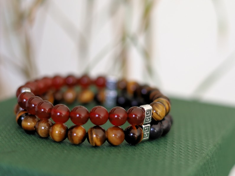 Rager Double row beaded bracelets. Two Row Stone Bracelets. Beautiful Yellow Tiger eye combined with red Agate and Bloodstone.