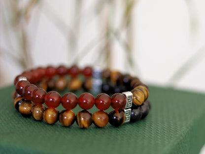 Rager Double row beaded bracelets. Two Row Stone Bracelets. Beautiful Yellow Tiger eye combined with red Agate and Bloodstone.