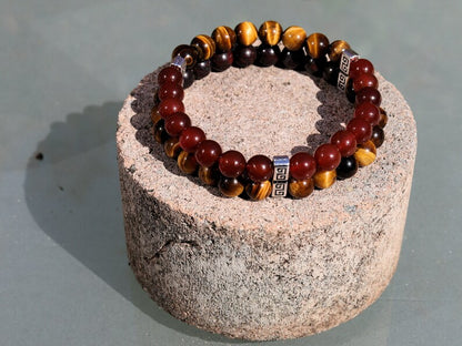 Rager Double row beaded bracelets. Two Row Stone Bracelets. Beautiful Yellow Tiger eye combined with red Agate and Bloodstone.